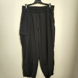 Athleta Black Cargo Jogger Pants Black  Elastic draw string Leg Cuffs Size S